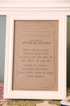 a mason jar with the words bride and groom written on it