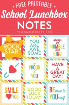 the free printable school lunchbox notes