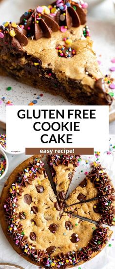 gluten free cookie cake with chocolate chips and sprinkles on top