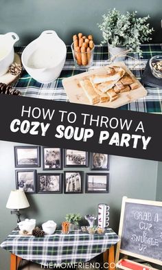 Easy soup party ideas and tips. Soup Party Ideas, Soup Potluck, Winter Party Foods, Soup Swap, Soup Party, Soup Bar, Christmas Soup, Winter Entertaining, Swap Party