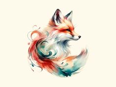 a painting of a fox on a white background