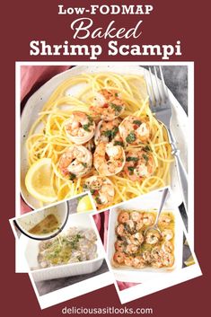 the cover of low - fodmap baked shrimp scampi