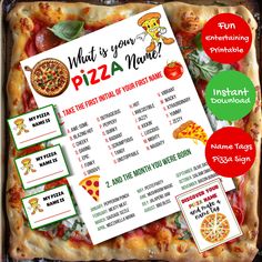 what is your pizza name? printable activity for kids to learn how to make personalized pizza names