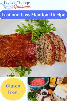 meatloaf recipe on a white plate with text overlay