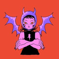 a drawing of a demon girl with her arms crossed