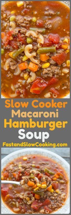 slow cooker macaroni hamburger soup in a bowl