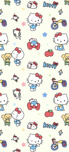 an image of hello kitty wallpaper with many different colors and designs on the wall