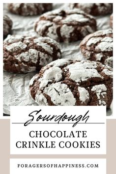 chocolate crinkle cookies with powdered sugar on top and text overlay reading scrumptiful chocolate crinkle cookies