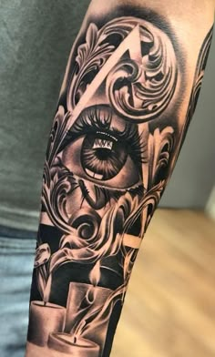 a man's arm with an all seeing eye tattoo on it