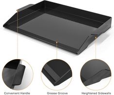 an image of a black tray with different features