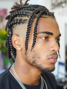 Afro Hair Ideas to Embrace Your Natural Texture Edgy Hair Men, Cornrows Into Braids, Black Mens Braids Hairstyles, Men’s Box Braids Short Hair, Protective Hairstyles Men, Braids Cornrows Ideas, Male Dreadlock Hairstyles, Men’s Twists, Male Black Hairstyles