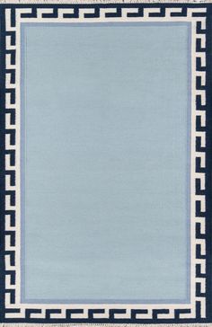 a blue rug with black and white border