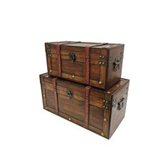 two wooden trunks stacked on top of each other