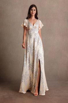 Have all eyes on you in our Vicky Maxi Dress. Designed from a head-turning primrose satin burnout, this style features a plunging neckline, romantic ruffle sleeves, and a flowy floor-length skirt. Wear this style to any special occasion. Outfit Edit, Atelier Dress, Blush Maxi Dress, Outfit Inspo Board, Dinner Dresses, Enjoy The Moment, Rehearsal Dinner Dresses, Elopement Planning, Bridal Outfit