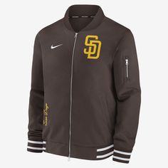 Featuring premium team details, the Authentic Collection Game Time Bomber Jacket helps you warmly showcase your love for the San Diego Padres in cold, inclement weather. Its water-resistant twill fabric is built for heavyweight coverage on game day. Padres Logo, San Diego Padres, Game Time, Twill Fabric, Mens Outerwear, Red Jacket, Men's Nike, Outerwear Jackets, Mlb