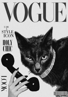 a black and white photo of a cat on the cover of a magazine