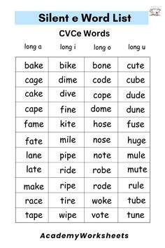 a worksheet with words and pictures to help students learn how to use the word list