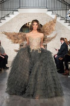 Aspen Gown — Kyndra Jade Outfits Male, Gold Tulle, Runway Fashion Couture, Exquisite Gowns, City Fashion, Wings Costume, Tulle Gown, Fashion Week Runway, Lined Skirt