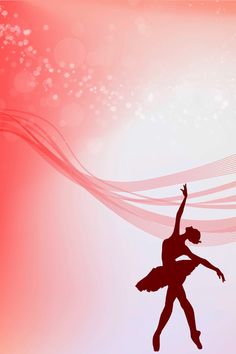 a ballerina silhouetted against a pink and blue background