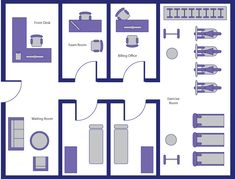 the floor plan for an office with furniture