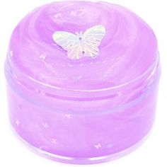 a pink container with a white butterfly on it's lid and stars in the background