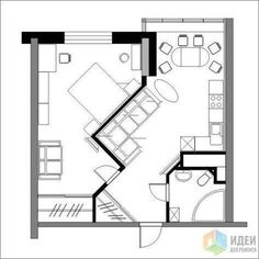 the floor plan for a studio apartment with an open kitchen and living room in it