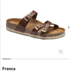 Birkenstock Sandals Size: Eu35 Us 4.5 (See Pic) Color: Cognac (Beautiful Brown Tone) Style: Franca (Oiled Leather So It Will Have Texture Appearance On The Straps) Condition: Used But In Great Condition! The Only Noticeable Wear Is On The Sole. Missed The Return Window. Does Not Come In A Box But I Will Do My Best To Package It Neatly! Reasonable Offers Always Welcomed! Sold Out Item So In High Demand :) Birkenstock Franca, Shoes Birkenstock, Birkenstock Brown, Brown Tone, Birkenstock Sandals, Birkenstock Shoes, In A Box, A Box, Women's Shoes Sandals