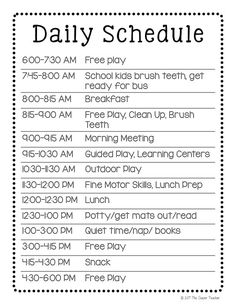 the daily schedule is shown in black and white, with dots on it to help students learn