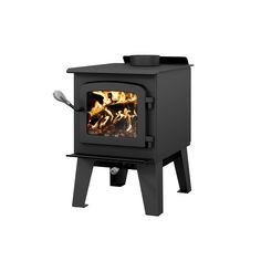 a black stove with flames in it