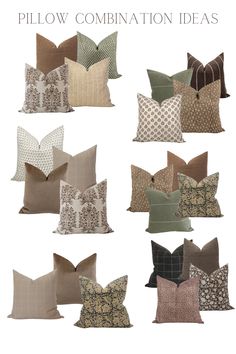 pillows with different patterns and colors on them