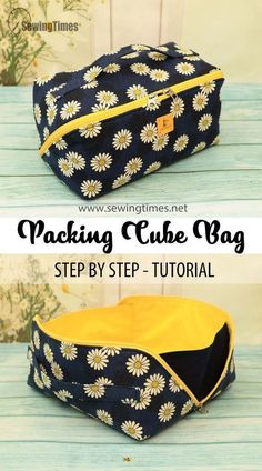 the sewing project has been made with fabric and is ready to be used as a storage bag