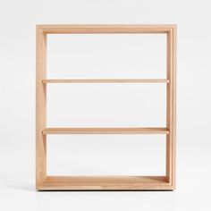 a wooden shelf with three shelves on each side