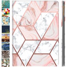 the marble ipad case is shown with different patterns and colors on it's sides