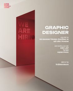 an advertisement for graphic designer magazine with red light coming from the door and white walls