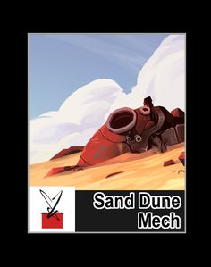 an image of sand dune mech with scissors in the foreground and clouds in the background