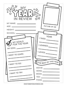 the year in review worksheet is shown with pictures and text for each student