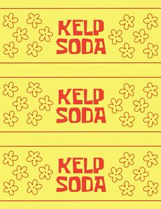 the words keld soda are in red and yellow letters, with flowers on them