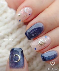 Alt Nails Acrylics Short, F U Nails, Celestial Gel Nails, Witchy Summer Nails, Summer Solstice Nails, Alt Nails Designs, Summer Goth Nails, Nail Art Moon, Universe Nails