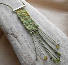 Handwoven Tapestry Necklace Silk Wool Silver & Gems Mini | Etsy Mini Tapestry Weaving, Fiber Jewelry Textile Jewelry, Green Bohemian Handwoven Jewelry, Bohemian Green Handwoven Jewelry, Green Macrame Necklace As A Gift, Green Macrame Necklace As Gift, Green Macrame Necklace For Gift, Earthy Handwoven Jewelry For Gifts, Handwoven Green Necklace For Gift