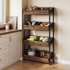 Wood Fruit Vegetable Storage Rack Stand Produce Storage Kitchen, Vegetable Organization, Fruit Storage Ideas, Vegetable Storage Ideas, Potato And Onion Storage, Wooden Fruit Basket, Kitchen Vegetable Storage, Fruit Rack, Vegetable Storage Rack