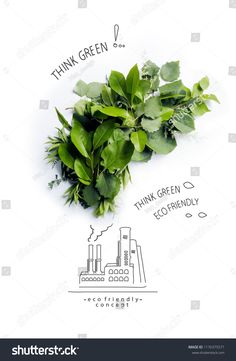 green leaves on white background with the words think green