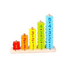 a wooden toy with numbers and letters on top of each one in the same row