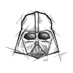 a drawing of darth vader helmet