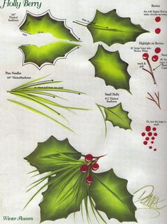 Christmas Face Painting, Holly Leaves And Berries, Arte Folk, Holly Leaves, Holly Berry