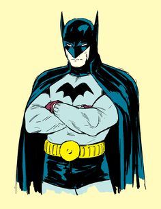 a drawing of batman standing with his arms crossed in front of the viewer's chest