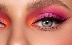 Pink And Peach Eyeshadow, Orange Carnival Makeup, Pink Orange Eye Makeup, Revolution Birds Of Paradise Looks, Bright Pink Makeup Looks, Pink And Orange Eye Makeup, Bright Makeup Looks Eyeshadows, Pink And Orange Eyeshadow Looks, Bright Pink Eyeshadow Looks