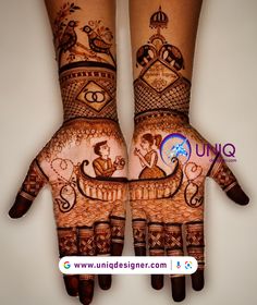 two hands with henna designs on them