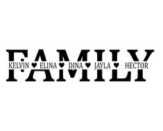 the word family is written in black on a white background