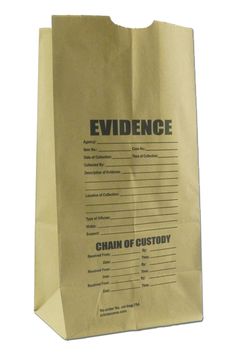 a brown paper bag with the words evidence written on it and an image of a chain of custody