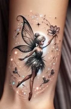 tattoo art Tinkerbell Tattoo Ideas, Fairy Tattoo Designs, Butterfly Tattoos For Women, Muster Tattoos, Sunflower Tattoos